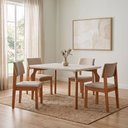Ver imagem 1 de Conjunto Sala de Jantar Mesa Tampo Vidro/MDF com 4 Cadeiras Linho Marialice Cinamomo/Off White/Bege