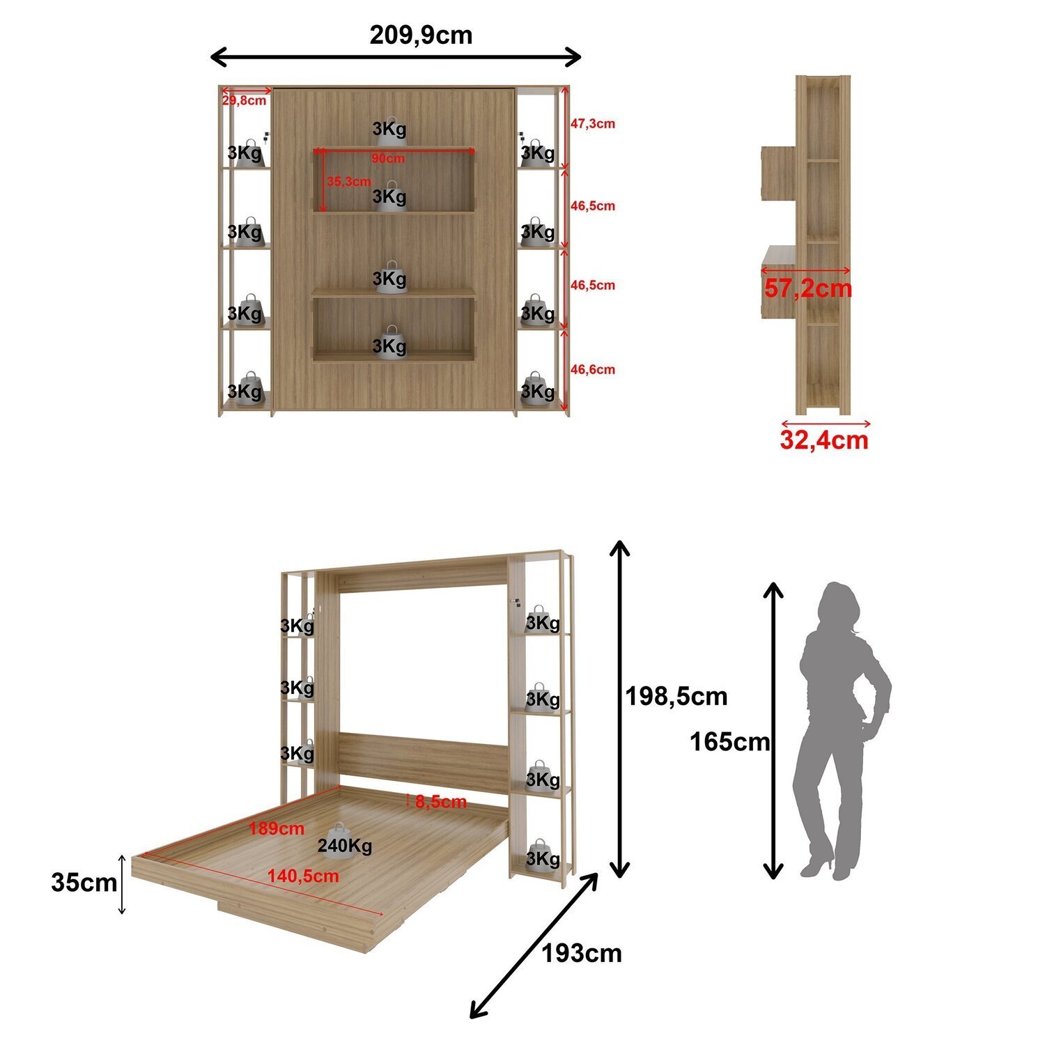 Cama Articulada de Casal com 8 Prateleiras e 2 Nichos 209,9x198,5cm Cm8040 - 4