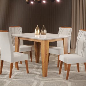 Mesa de Jantar Retangular Divine com Vidro 1,20x90 e 4 Cadeiras Vegas em Madeira Maciça
