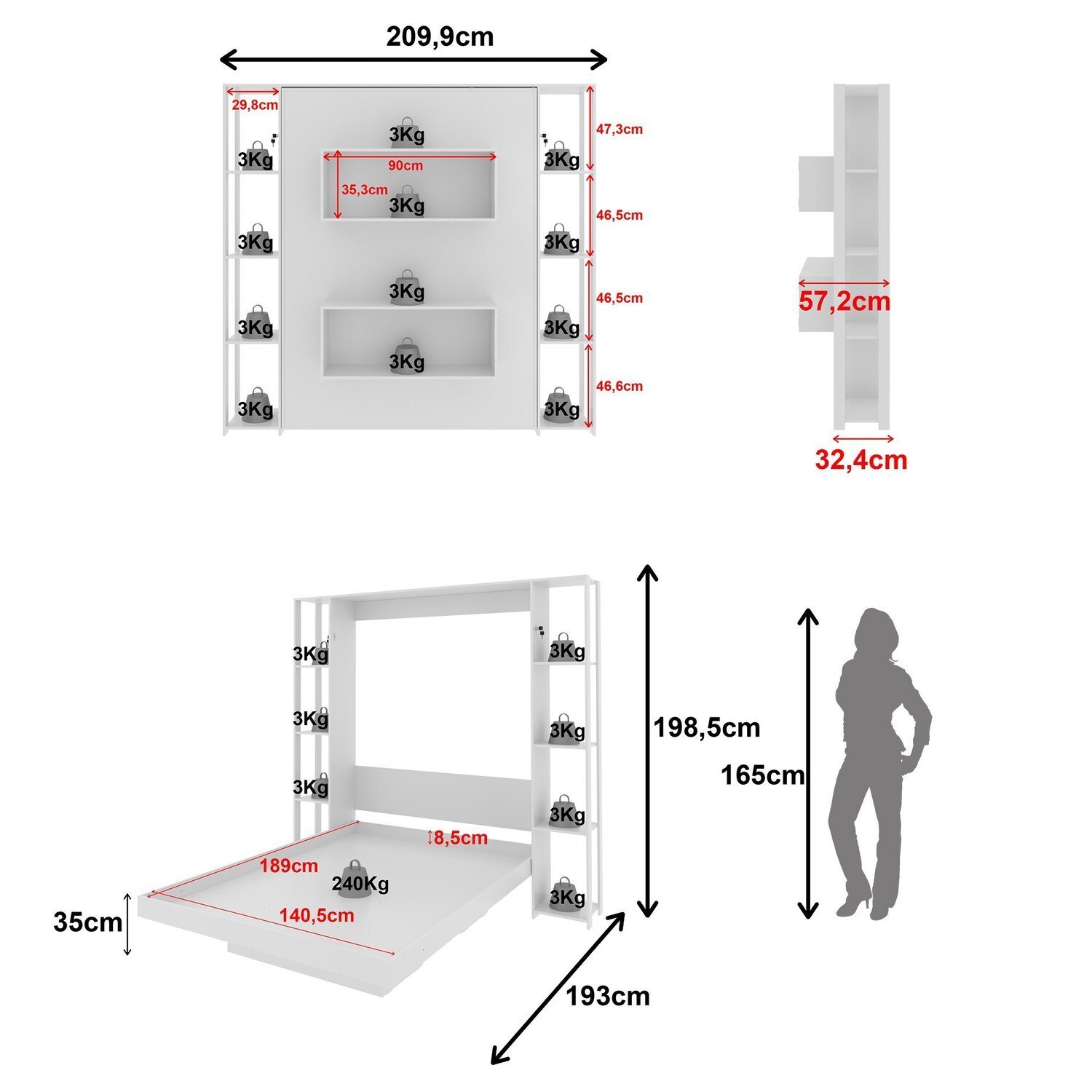 Cama Articulada de Casal com 8 Prateleiras e 2 Nichos 209,9x198,5cm Cm8040 - 4