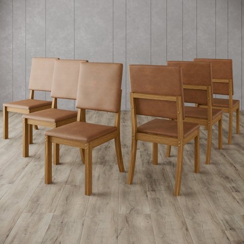 Kit 6 Cadeiras Estofadas para Mesa de Jantar - Milla Plus Marrom/Caramelo
