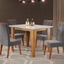 Ver imagem 1 de Mesa de Jantar Retangular Divine com Vidro 1,20x90 e 4 Cadeiras Vegas em Madeira Maciça
