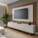 Ver imagem 1 de Rack com Painel para TV até 75 Polegadas MDF 220CMX187,9cm Pés em Madeira Maciça Flynt Oslo Bege