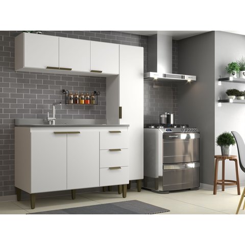 Cozinha Completa Modulada 3 Peças 6 Portas 3 Gavetas Bia Branco