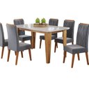 Ver imagem 2 de Mesa de Jantar Retangular Dakar 1,60x90 com Vidro e 6 Cadeiras Vegas em Madeira Maciça