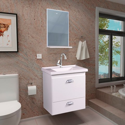 Gabinete de Banheiro com Espelheira Kit Guarulhos 50cm Branco