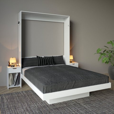 Cama Articulada de Casal 209x198cm com 2 Mesas de Cabeceira, Nichos e Gavetas CM8041 Branco