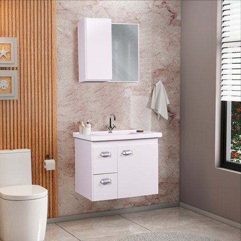 Gabinete de Banheiro com Espelheira Kit Campinas 60cm Branco