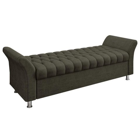 Recamier Puff Estofado Queen 160 Cm Ágata Veludo Marrom