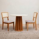 Ver imagem 1 de Mesa de Jantar 90cm C/ 2 Cadeiras e Base Ripada 100% Mdf Cor:off White com Freijó e Bege Rústico