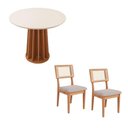 Ver imagem 2 de Mesa de Jantar 90cm C/ 2 Cadeiras e Base Ripada 100% Mdf Cor:off White com Freijó e Bege Rústico