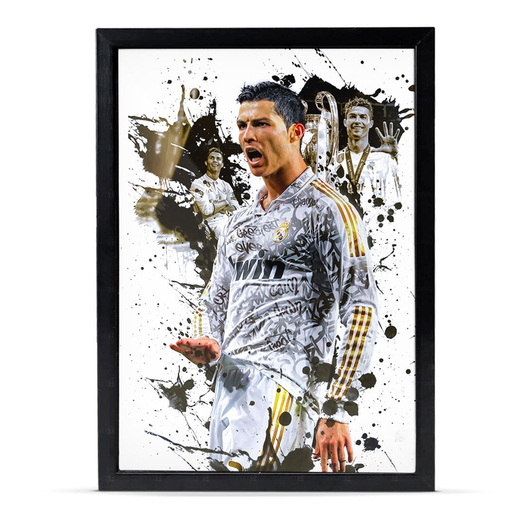 Quadro Cristiano Ronaldo Rei da Champions Moldura e Vidro - 3