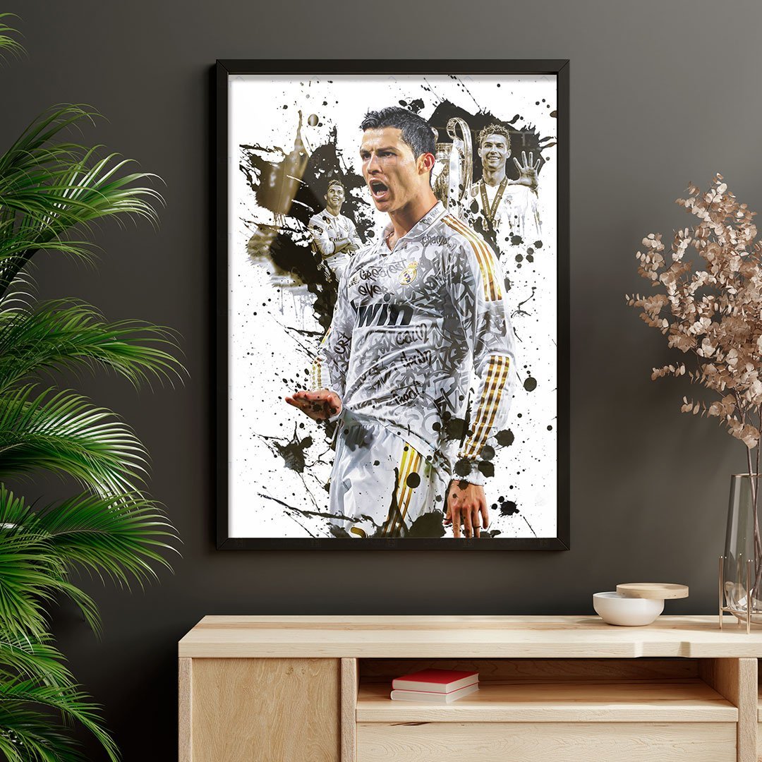 Quadro Cristiano Ronaldo Rei da Champions Moldura e Vidro