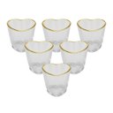 Ver imagem 1 de Kit 6 Copos Shot Coração Vidro com Borda Dourada 50ml
