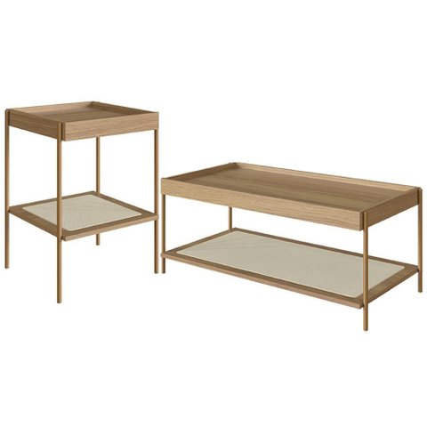 Conjunto Mesa de Centro e Mesa Lateral para Sala Industrial Indy A03 Hanover Dourado