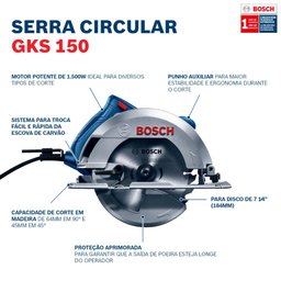 Serra Circular Bosch Gks150 1500w 7 1/4 127v com Disco - 5