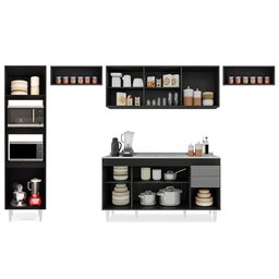 Armário de Cozinha Modulada 5 Peças CP15 com Pia Inox Preto/Cinza - Lumil Lumil Móveis - 5