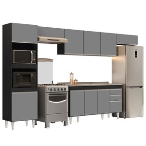 Armário de Cozinha Modulada 5 Peças CP15 com Pia Inox Preto/Cinza - Lumil Lumil Móveis