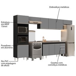 Armário de Cozinha Modulada 5 Peças CP15 com Pia Inox Preto/Cinza - Lumil Lumil Móveis - 3