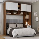 Ver imagem 1 de Guarda-roupa Solteiro Modulado Ponte Lugano 4 Portas 1 Gaveta Nogal/branco - Hecol Móveis