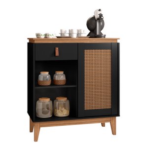 Aparador Café com 01 Gaveta Rubi Preto com Noce - Casa D