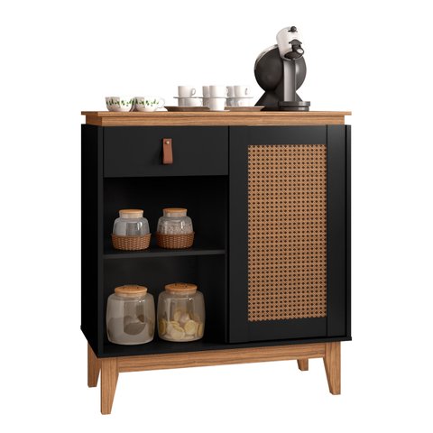 Aparador Café com 01 Gaveta Rubi Preto com Noce - Casa D