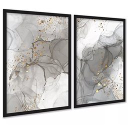 Kit 2 Quadros Abstratos Luxo Mármore Cinza 24x18cm - com Vidro:moldura Preta - 1 Kit 2 Quadros Abstratos Luxo Mármore Cinza 24x18cm - com Vidro:moldura Preta - 1