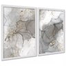 Kit 2 Quadros Abstratos Luxo Mármore Cinza 24x18cm - com Vidro:moldura Preta - 2