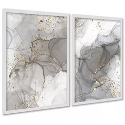 Kit 2 Quadros Abstratos Luxo Mármore Cinza 24x18cm - com Vidro:moldura Preta - 2 Kit 2 Quadros Abstratos Luxo Mármore Cinza 24x18cm - com Vidro:moldura Preta - 2