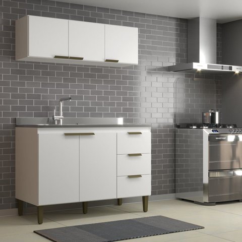 Cozinha Alta Bia Completa Modulada 2 Peças 120x193 Branco
