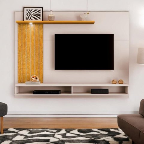 Painel Elite para TV até 60 180cm em MDF-MDP com Iluminação LED Bege Carmolar Móveis