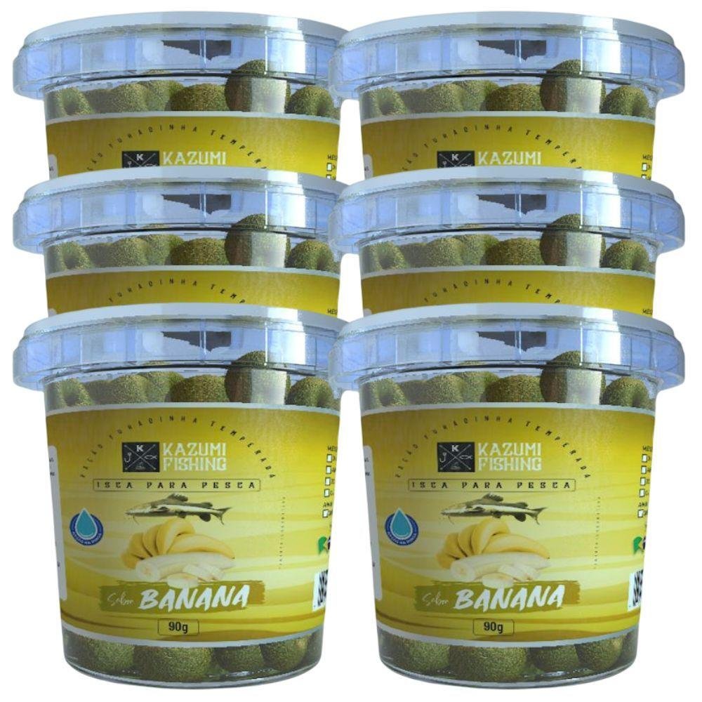 Kit 6 Ração Furadinha 90gr Pesca Essência Banana - 1