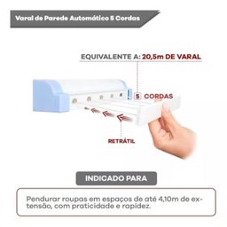 Varal Lavanderia Solução Espaço Pratico Retrátil Recolhível - 6