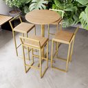 Ver imagem 1 de Jogo Mesa Alta Bistrô Redonda 4 Banquetas Pinus Confort Industrial Dourado Don Castro Decor Industri