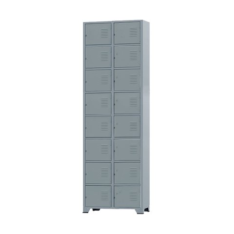 Armário Roupeiro de Aço 16 Portas para Vestiário Academia Locker Cinza com Chave
