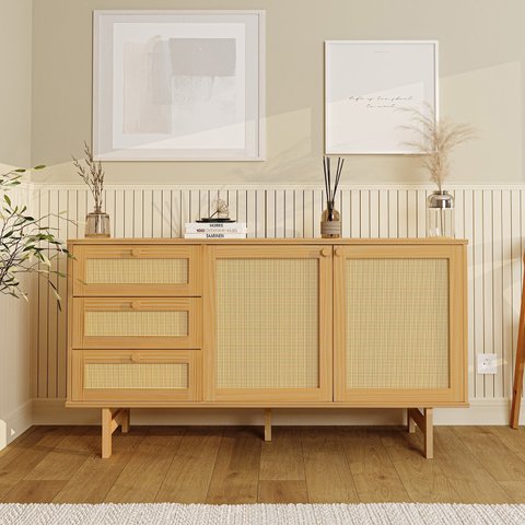 Buffet 2 Portas 3 Gavetas Rattan Magna CabeCasa MadeiraOriginals