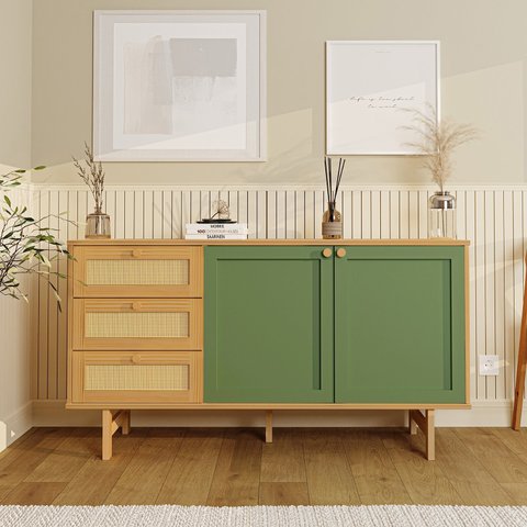 Buffet 2 Portas Laca 3 Gavetas Rattan Magna CabeCasa MadeiraOriginals