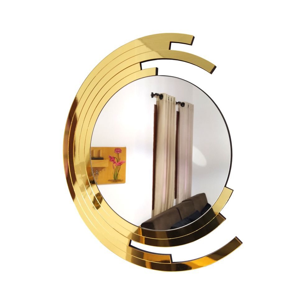 Espelho decorativo de parede redondo com moldura Premium Santorini Dourado