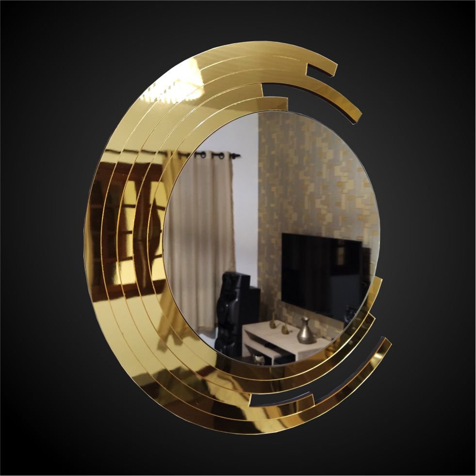 Espelho decorativo de parede redondo com moldura Premium Santorini Dourado - 5
