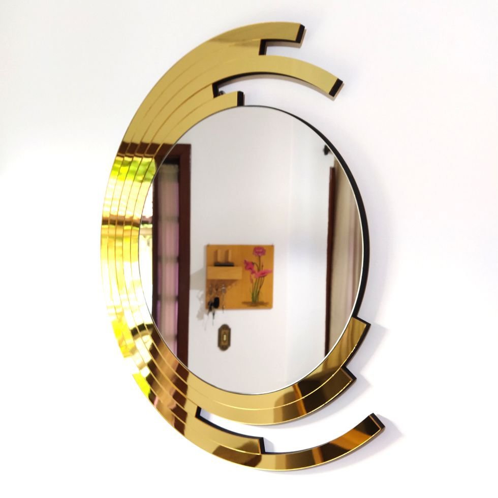 Espelho decorativo de parede redondo com moldura Premium Santorini Dourado - 2