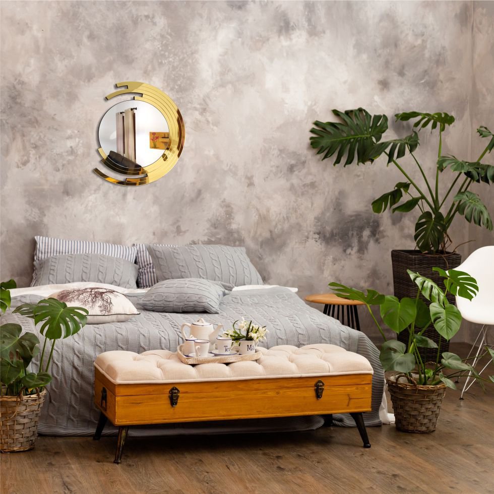 Espelho decorativo de parede redondo com moldura Premium Santorini Dourado - 3
