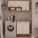 Ver imagem 1 de Lavanderia Modulada 2 Peças , 1 Armário Aéreo 1 Balcão Duas Portas 100% MDF Bege/Freijó
