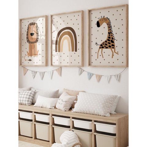 Kit 3 Quadros Decorativos Infantil Animais Safari No14