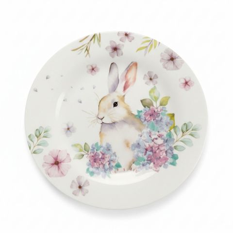 Prato Raso Vidro Opalino Coelho Rosa 25,4cm Florarte Cada