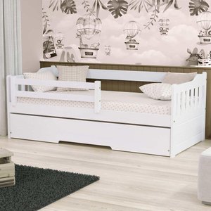 Bicama Infantil com Grade de Proteção Madeira Maciça Branco Mobilistore