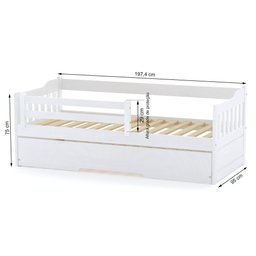 Bicama Infantil com Grade de Proteção Madeira Maciça Branco Mobilistore - 3