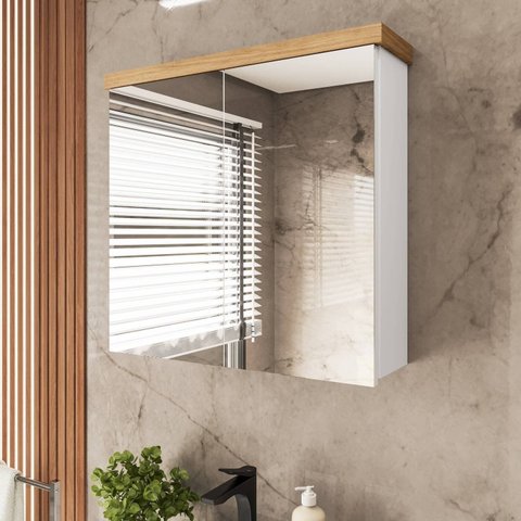 Armário de Banheiro 65cm 02 Portas com Espelho Ref 502 - Branco/Itapuã