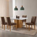 Ver imagem 1 de Sala de Jantar Mesa 90cm Olímpia em Mdf com Vidro Canto Copo 4 Cadeiras Liz Moderna Mobilia