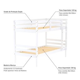 Beliche Infantil Slim Rb Madeira Maciça Branco Housin - 4