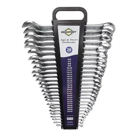 Jogo Chave Combinada Aço Carbono 6mm Ao 32mm 26 Pcs Brasfort